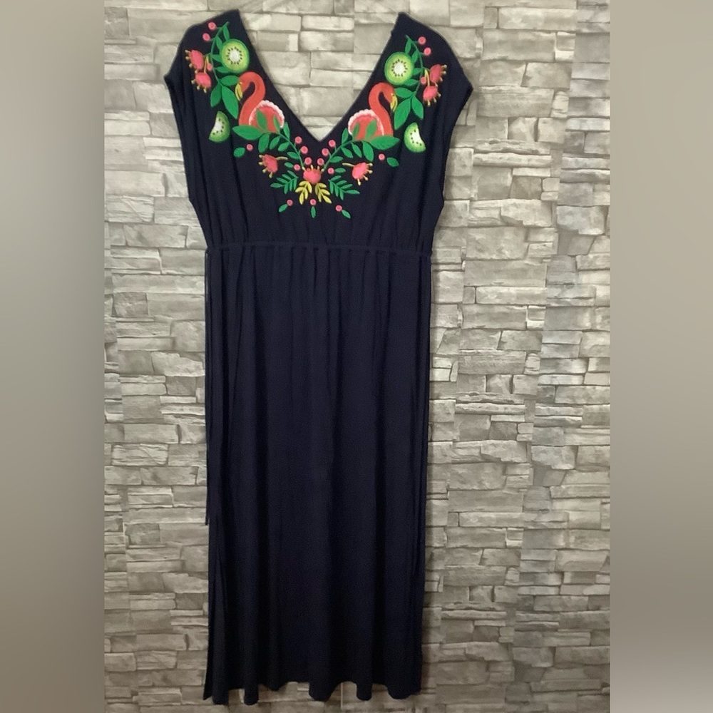 Boden Navy Embroidered Maxi Dress Size 14 R (W829)